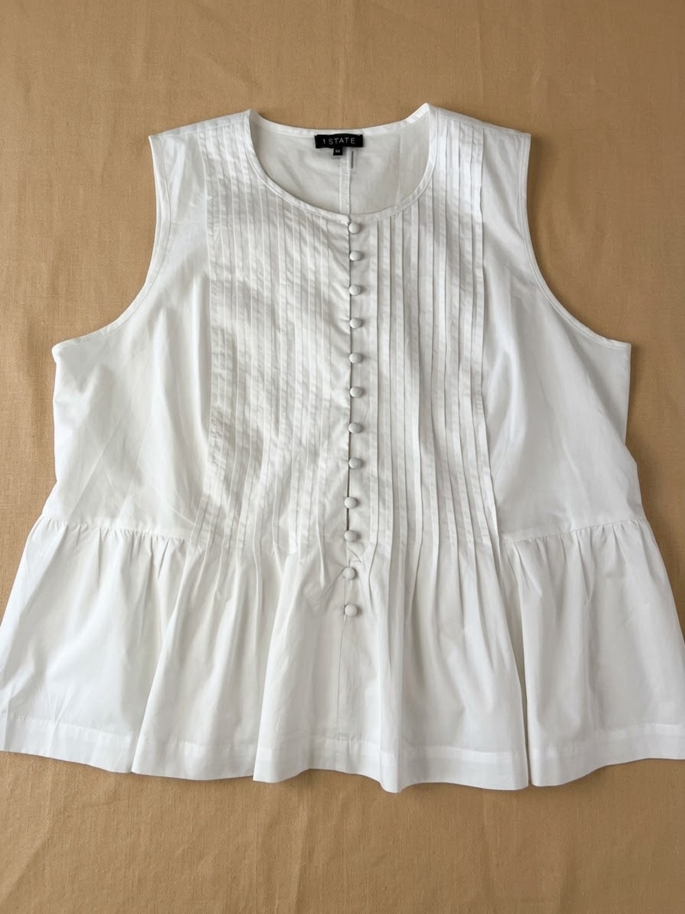 1. State White Sleeveless Pintuck Peplum Tank, 100 % Cotton
